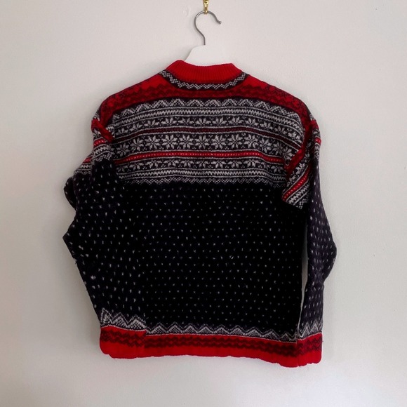 Vintage 1990's Cute Lands End Wool Sweater Medium M Red Blue Winter Sweater VTG - Picture 3 of 7